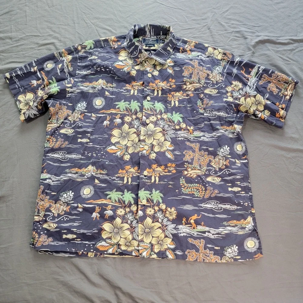 Ralph Lauren Polo Sport Hawaiian Shirt Men's XL Blue Aloha Hula Girl AOP SS